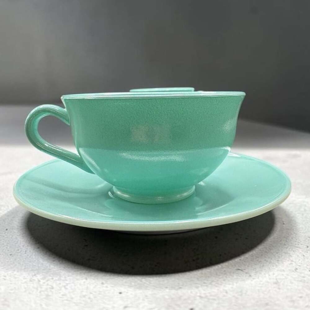 Hazel Atlas Teacup and Saucer Set Turquoise Platonite